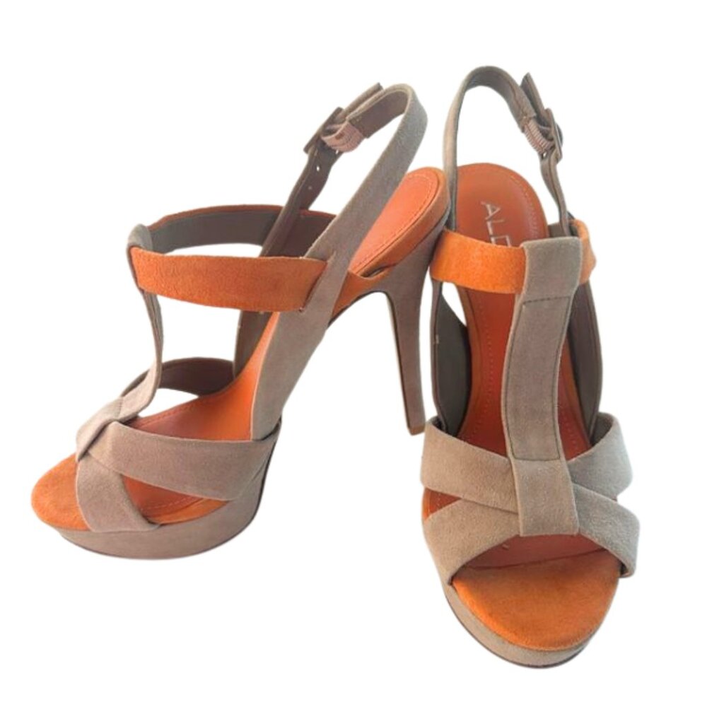 Tangerine & Tan, Color Blocked, Suede-Like Platform Heels, by Aldo, Size 6